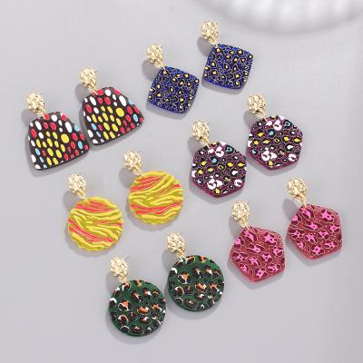 China Fashion Cute Earring Designs New Acrylic Geometric Metal Leaf Pattern Earrings Jewelry for sale