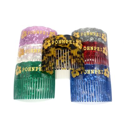 China Acrylic Shell Micronesia Pohnpei 7 Colors Hair Combs With Gold Flowers And Words For Women Ladies Long Hair for sale