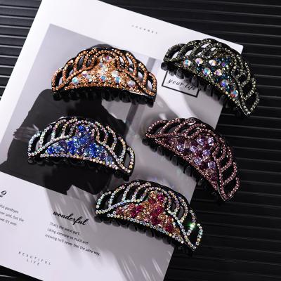 China Beautiful Fashion Women Fahionable Large Black Sparkly Crystal Rhinestone Trim Decor Brown Jaw Clip Plastic Pin Hair Claw Claw for sale