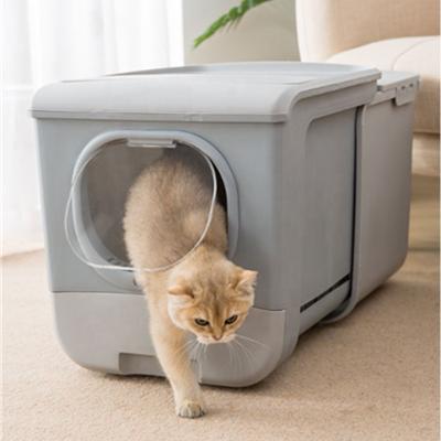 China Semi-automatic Enclosed Toilet Semi-automatic Large Flip Cat Litter Box Box Drawer Pink Square Type Viable Smell Remover For Cats for sale