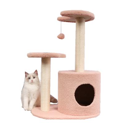 China New Design Sustainable Cat Wood Tree Scratcher Eco-Friendly Cute Cat Climber Tower Hammock Cat Tree for sale