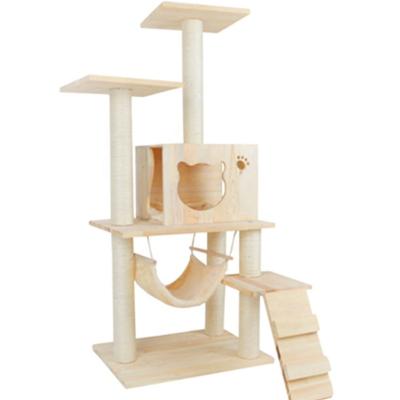 China Large Sustainable Solid Wood Climbing Tower Cat Tree Scratching Post Floor Ceiling Scratch Cat Tree for sale