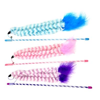 China Wholesale Viable Long Pole Cat Wand Toy Plush With Funny Fairy Feathers Interactive Cat Toys for sale