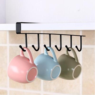 China Punch Free Cup C24 Wardrobe Cabinet Hook Kitchen Storage Rack Cups Shelf Punch Free Iron for sale