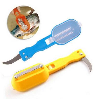 China H596 Sustainable Home Kitchen Tools Multi Function Solid Color Fish Scales Scrapper PP Stainless Steel Blade Fish Scale Removing Brush for sale