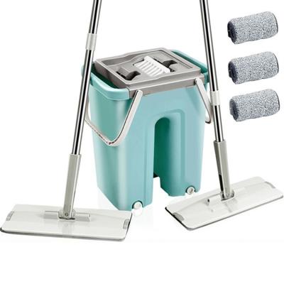 China Hot Sale LJJZH426 Free Hand Stored Easy Use Self Washed Squeeze Cleaning Flat Mop And Bucket Set for sale