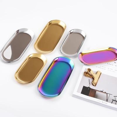 China P541 Nordic Brass Storage Tray Oval Storage Tray Metal Tool Pallet Stainless Steel Dessert Tea Tray for sale