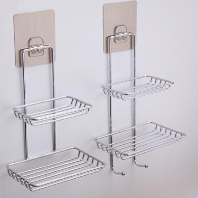 China E1657 Eco-friendly Stainless Steel Double Layer Bathroom Soap Holders Self Draining Holder Non Trace Stick Shower Room Soap for sale