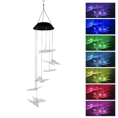 China Outdoor Garden Light LANDSCAPE LJJZH39 Yard Waterproof Butterfly Wind Chime Solar Powered Hanging Landscape Lawn Lamp LED for sale