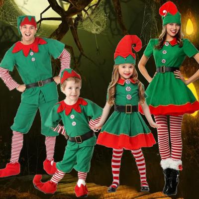 China Breathable Wholesale Long Sleeve Green And Red Adults Kids Elf Christmas Costume for sale