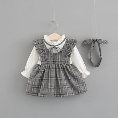 China 2020 Autumn And Winter New Products Breathable Girls Winter Dress Large Lattice Neck Ribbon Dress for sale