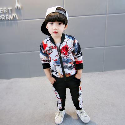 China Casual Kids Suits Autumn Cotton Print Boys Shirt+Pants+Jacket Full Length Unisex Casual Straight Patterned 3Pcs Set for sale