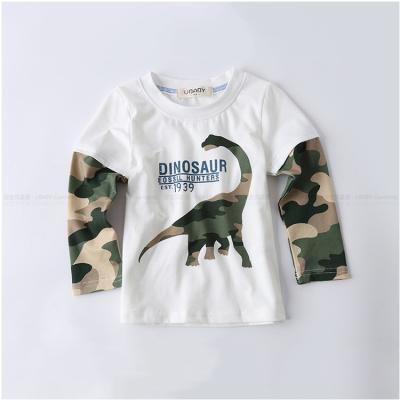 China Boys T-shirt Kids Tee Baby Boy Cartoon Spring Anti-Shrink Kids Stitch Long Sleeve Cotton Dinosaur Striped Autumn Quilting Shirt for sale