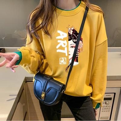 China 2021 Autumn New Breathable Loose Round Neck Sweater Long Sleeve Printed Two-piece Fashionable Top Clothes for sale