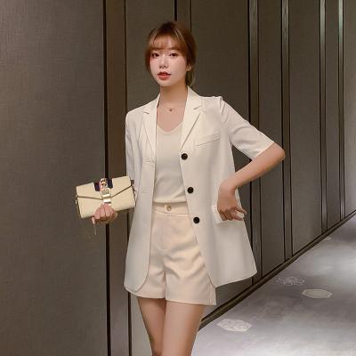 China Anti-wrinkle 2021 Summer New Women's Suit Solid Color Casual Mid Length Slim Top for sale