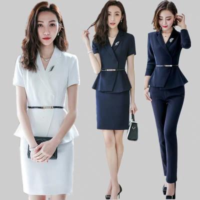 China 2021 Elegant Anti-Wrinkle Women Jacket Blazer Suit Fashion Ladies Solid Color Two Piece Casual Office Wear for sale