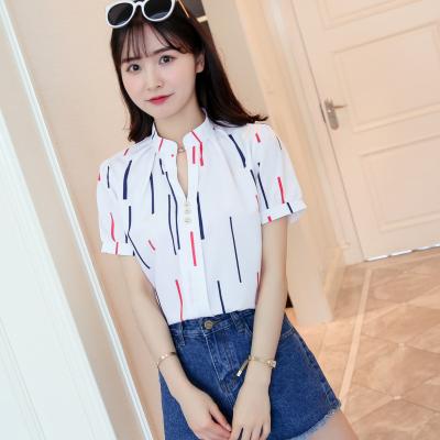 China Anti-pilling 2021 Summer New Fashion Chiffon Women Blouses Striped Lady Plus Size Office Tops for sale