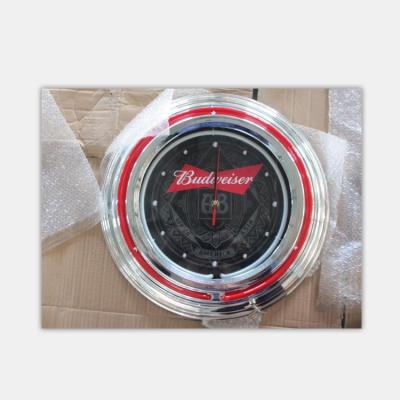 China Wholesale Antique Single or Double Rings Round Shape Factory Price Porcelain Style Neon Wall Clock for sale