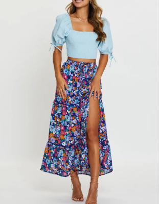 China Anti-Static Floral Design Women Maxi Skirt Fashion Long Pleated Boho Skirt for sale