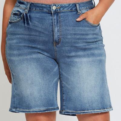 China Wholesale QUICK DRY Summer Basics Women Casual Hole Ripped High Rise Destroyed Jeans Knee Length Denim Shorts for sale