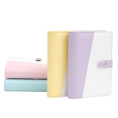 China Purple and White Leather Organizer Magnetic 6 Ring Saving Binder PU A6 Planner Budget Cash Binder Notebook for sale