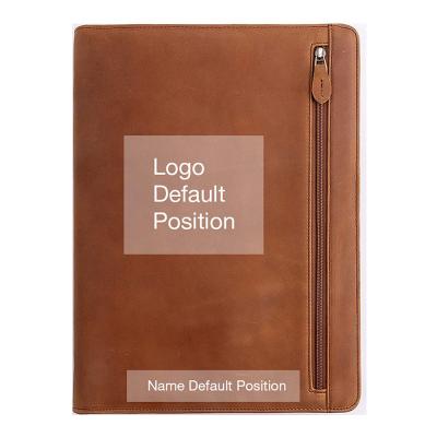 China Simple Customized Personalized Brown Leather Folder Padfolio For Men And Women for sale