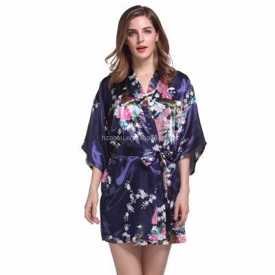 China Breathable Satin Short Women's Floral Kimono Robe for sale