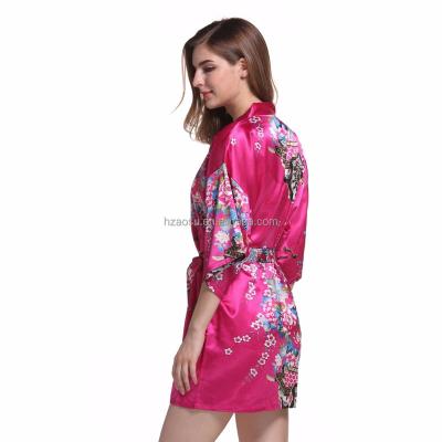 China Women's Breathable Silky Kimono Flower Print Short Maxi Dress for sale