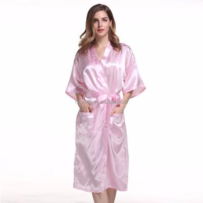 China Long breathable satin robes, kimono satin robe with pockets for sale