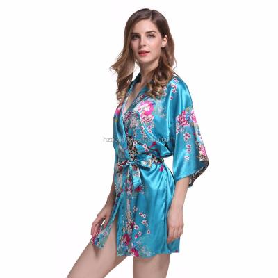 China Breathable Short Kimono Long Robe Wedding Satin Silk Sleepwear for sale