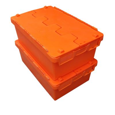 China Stock Price Transported Viable Plastic Crate Moving Tote Crate Plastic Storage Box Stackable Storage Bins With Hinged Lid for sale