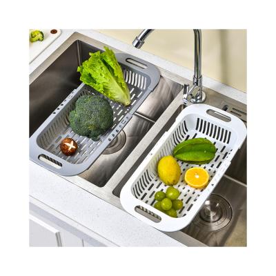 China Sustainable Plastic Retractable Drain Sink Kitchen Fruit Vegetable Drying Storage Wash Basket Drain Basket Tools Kitchen for sale