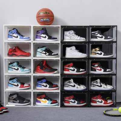 China Custom Clear Plastic Stackable Acrylic Shoe Box Showcase Magnet Transparent Store Sneaker Storage Organizer Large Sports Shoes Storage for sale