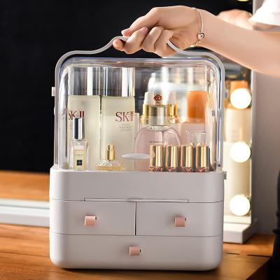 China Plastic With Mirror Makeup Box Portable 360 ​​Degree Rotating Desktop Transparent Storage Box for sale