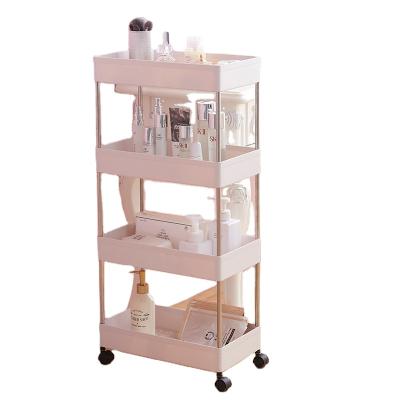 China New Home Stored Use Universal Stackable 4 Layer Storage Shelves Plastic Storage Shelf With Pulley for sale