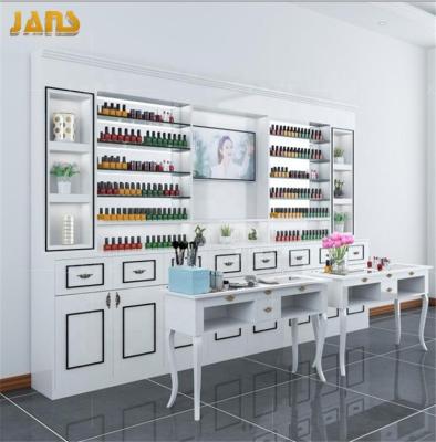 China Environmental friendly factory custom nail salon cabinet, nail polish wall display cabinets design for sale