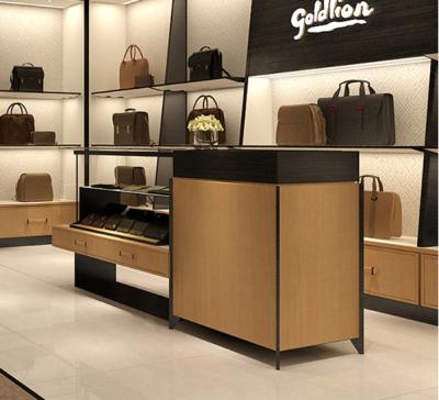 China Bags Shop Wooden Luxury Leather Handbag Display And Shoes Display Showcase Wall Shelves for sale