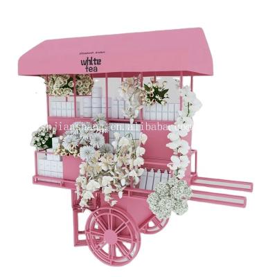 China Modern Antique Custom Wedding Party Decoration Metal Gift Carriage Wooden Candy Flower Display Trolley for sale