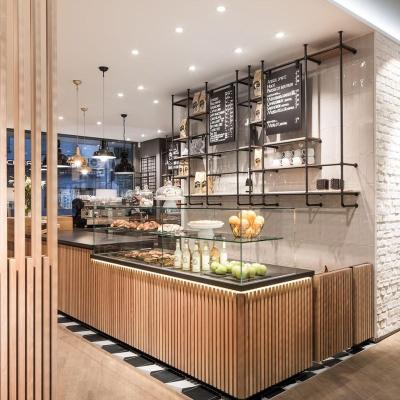 China Retail Wooden Counter Style Cafe Display Cabinets Interior Design For Shopping Mall for sale