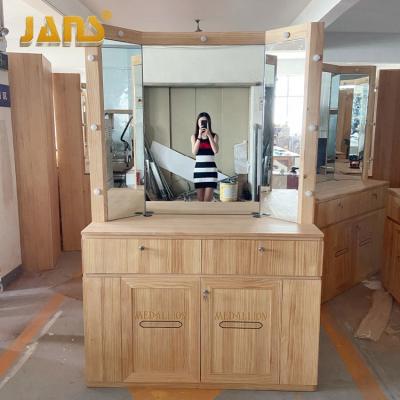 China Factory Modern Custom Barber Shop Styling Mirrors Station For Living Room Wood Cabinet Furniture for sale