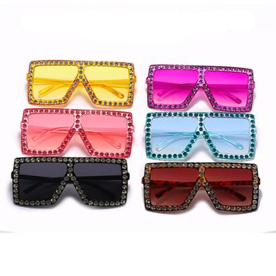 China Fashion Sunglasses 2021 Square Oversized Rhinestone Bling Sunglasses With Candy Color Semi Translucent Mirrored Lens Shades For Women for sale