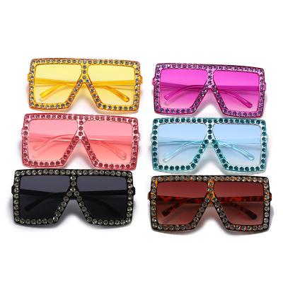 China Fashion Sunglasses Hot Sale Square Rhinestone Bling Oversized Sunglasses With Candy Color Semi Translucent Mirrored Lens Shades For Women for sale