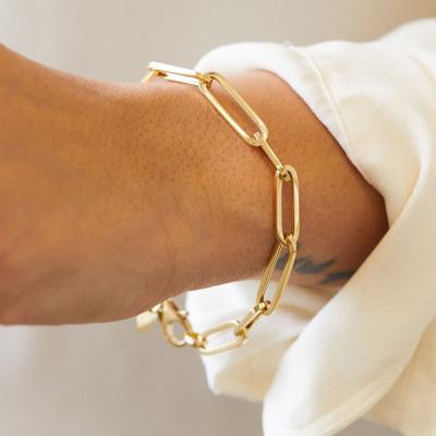 China eManco Stainless Steel Trendy Jewelry Bangle Cuban Link Gold Chain Bracelet Women Fashion Environmental Friendly for sale