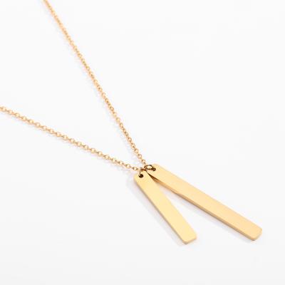 China High Quality Eco-friendly 316L Stainless Steel 14k Vertical Bar Rectangular Empty Pendant Necklace Jewelry Women for sale