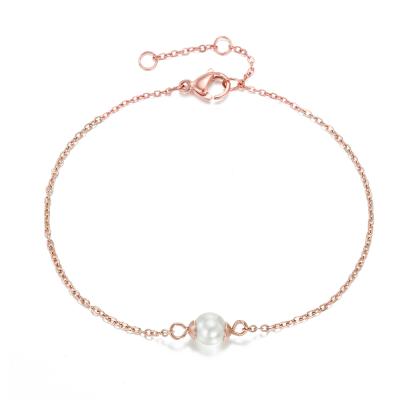 China Environmental Friendly Adjustable Chain Rose Gold Plated Pearl Beads Stainless Steel Girls Bracelets for sale