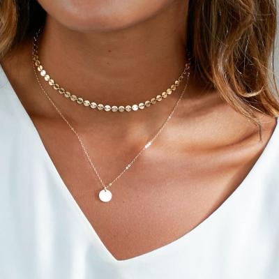 China Environmentally Friendly Stainless Steel Woman Fashion Double Layered Necklace Jewelry Pretty Sets Multilayer Necklace Stainless Steel for sale