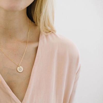 China Customized Environmental Friendly Laser Engraving Stainless Steel Rose Pendant Personalized 14K Gold Plated Sun Moon Lightning Women Necklace for sale