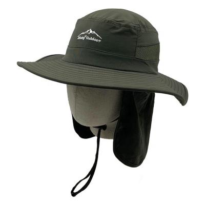 China Image Portable Hard Core Polyester Sunproof Color Fisherman Hat Mesh Breathable Bucket Hat With Outdoor Sheer Neck Cover And String for sale