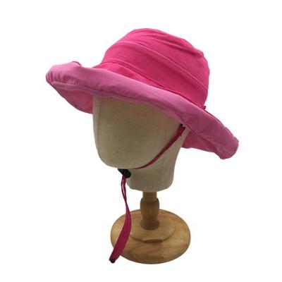 China Reversible Women Anti-UV Outdoor Double Sides High Image Quality Polyester Bucket Hat With String Sun Protection Beach Hat For Woman for sale