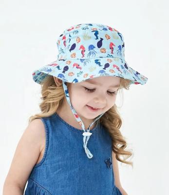 China Wholesale Breathable Polyester Image Baby Bucket Hat 100% UV Protection Baby Sun Hats With String For Traveling for sale